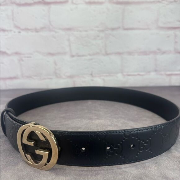 Authentic Gucci Guccissima Embossed Black Leather Gg Marmont Belt 370543 85/34 - Picture 3 of 11